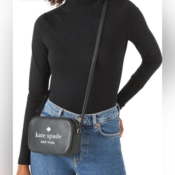 🌟HP🎉 Kate Spade Mini Glitter Logo Camera BagCrossbody Handbag in Black ♠️🖤